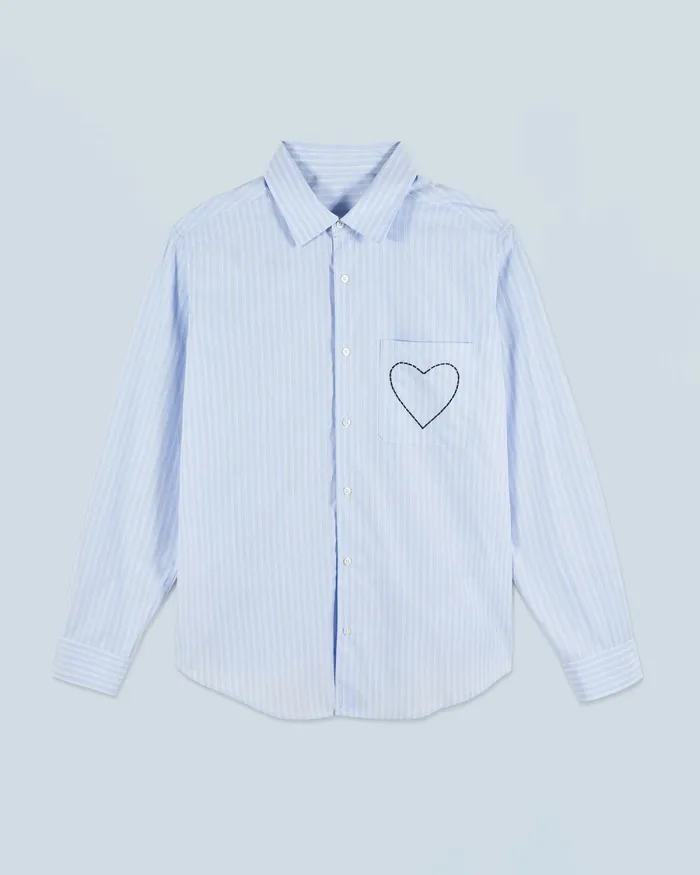 Men Shirts and TShirts From Future Heart Long Sleeve Shirt Light Blue Multi Stripe