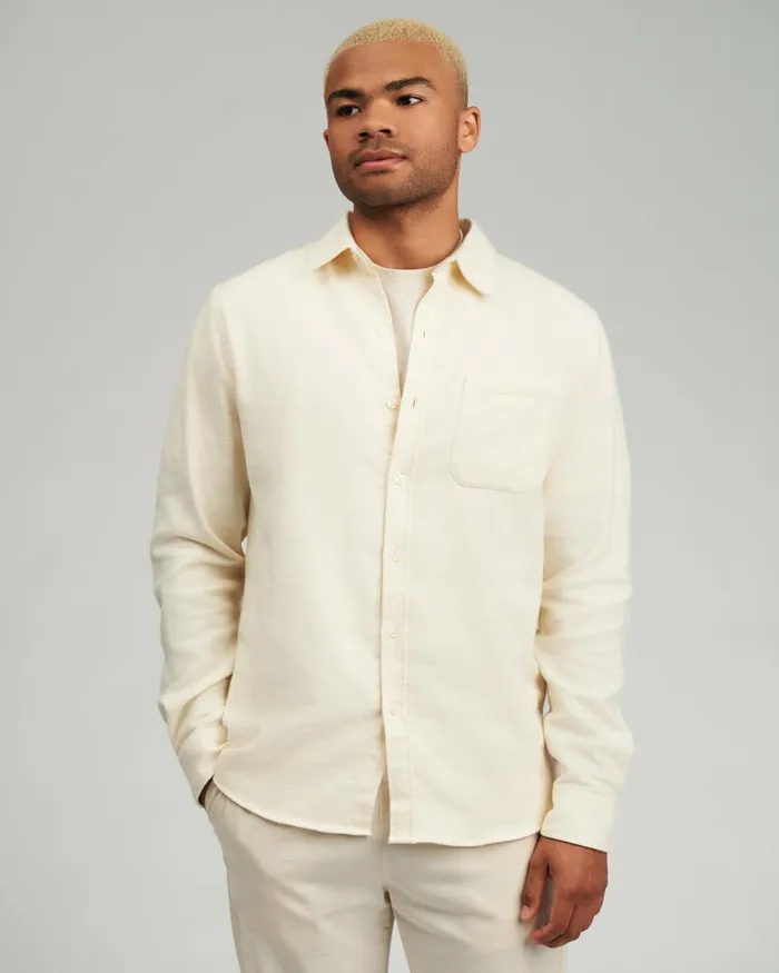 Men Shirts Colorful Standard Organic Flannel Shirt Ivory White
