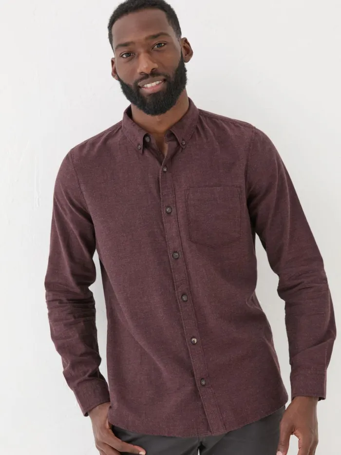 Men Shirts Fat Face Burgundy Red Long Sleeve Oxlow Plain 100 Cotton Shirt