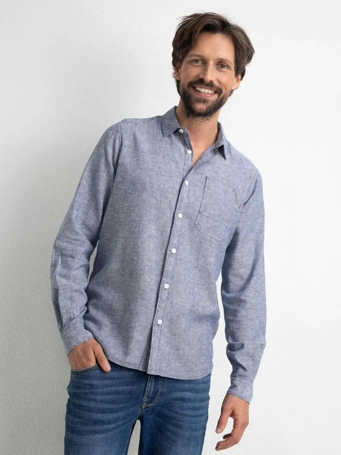 Men Shirts Petrol Industries Linen Shirt Faded Indigo