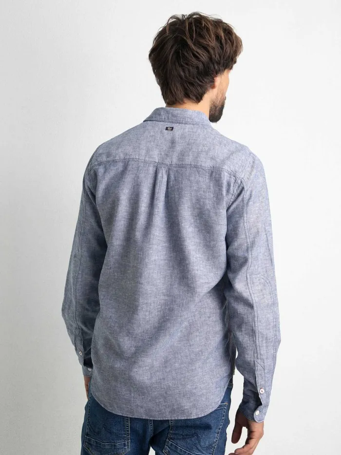 Men Shirts Petrol Industries Linen Shirt Faded Indigo