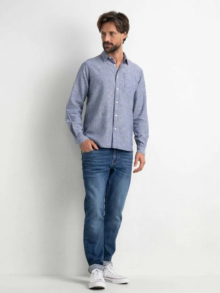 Men Shirts Petrol Industries Linen Shirt Faded Indigo
