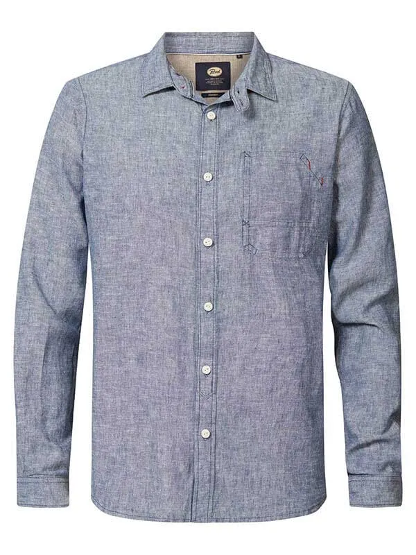 Men Shirts Petrol Industries Linen Shirt Faded Indigo