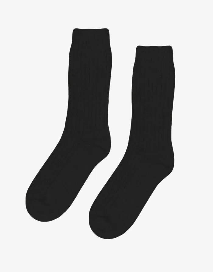 Men Socks and Colorful Standard Merino Wool Blend Sock Deep Black