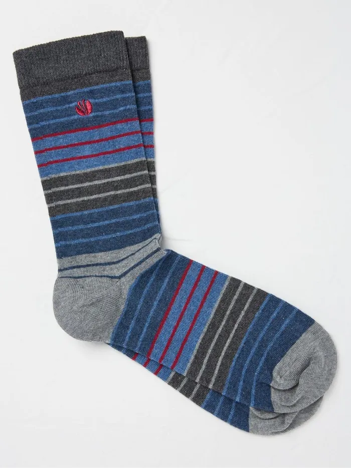 Men Socks Fat Face Blue and Green Stripe Socks 1 Pack