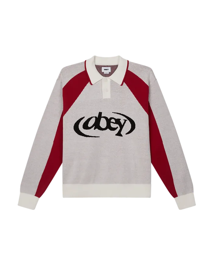 Men SWEATERS OBEY Clothing SOCCER POLO SWEATER White Multi