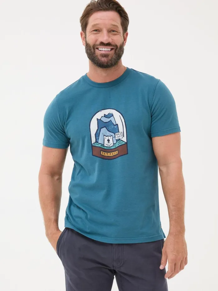Men TShirts Fat Face Teal Blue 100 Cotton Bear Snow Globe TShirt