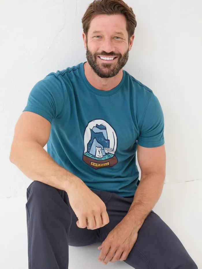 Men TShirts Fat Face Teal Blue 100 Cotton Bear Snow Globe TShirt Men TShirts Fat Face Teal Blue 100 Cotton Bear Snow Globe TShirt