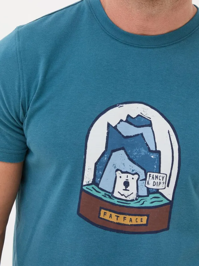 Men TShirts Fat Face Teal Blue 100 Cotton Bear Snow Globe TShirt Men TShirts Fat Face Teal Blue 100 Cotton Bear Snow Globe TShirt