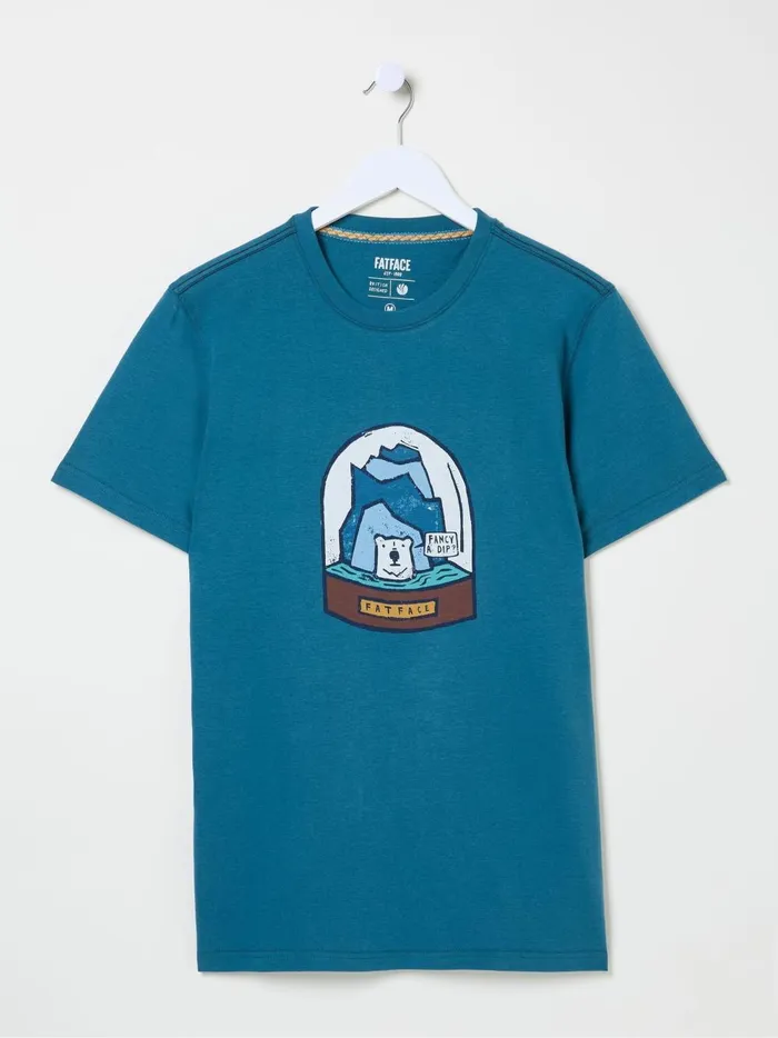 Men TShirts Fat Face Teal Blue 100 Cotton Bear Snow Globe TShirt Men TShirts Fat Face Teal Blue 100 Cotton Bear Snow Globe TShirt