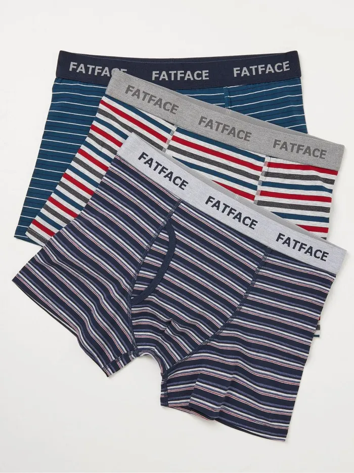 Men Underwear Fat Face Chesil Blue Stripe Cotton Boxers 3 Pack