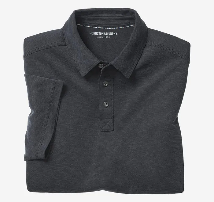 Men Vintage Slub Polo Black JohnstonandMurphy Polos and Tees