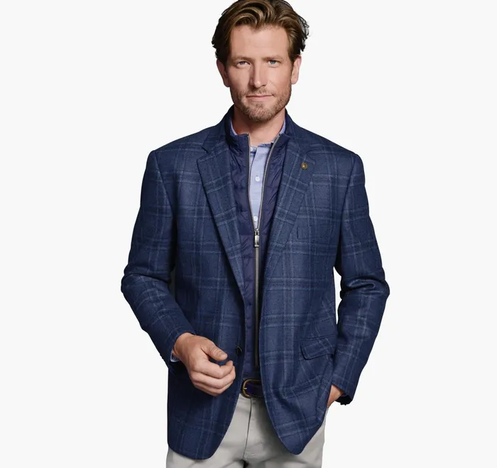 Men Wool Bib Blazer Blue JohnstonandMurphy Blazers
