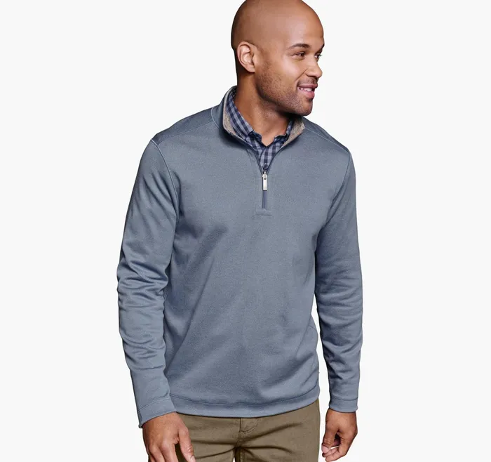 Men Xc4 Performance Reversible QuarterZip Light Bluetan JohnstonandMurphy Sweaters and Knits