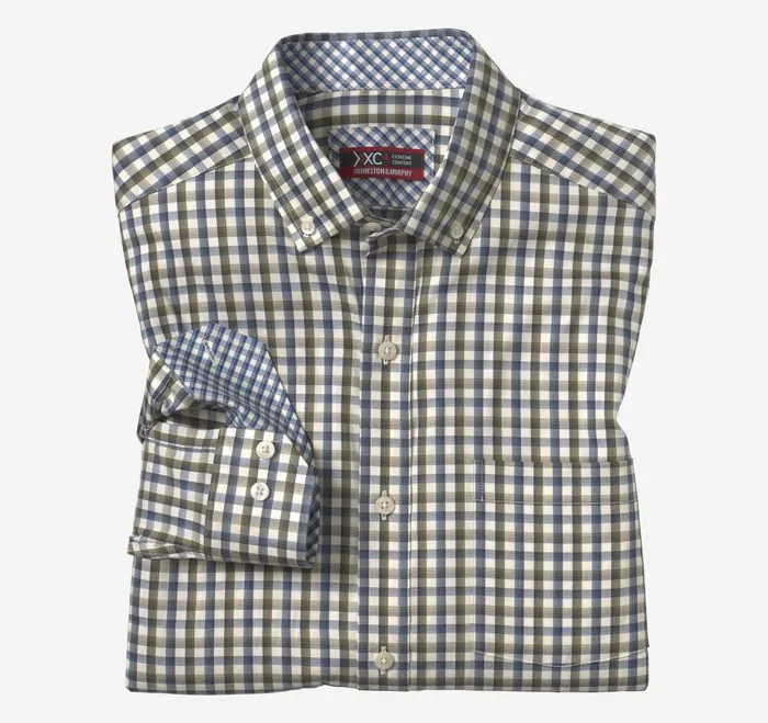Men Xc4 Sport LongSleeve Shirt Olive Tattersall JohnstonandMurphy Shirts
