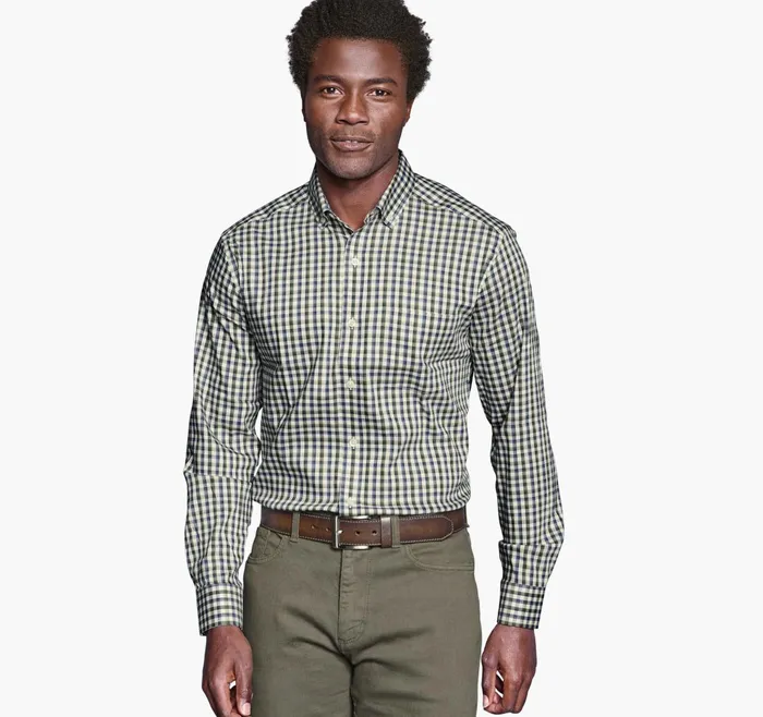 Men Xc4 Sport LongSleeve Shirt Olive Tattersall JohnstonandMurphy Shirts