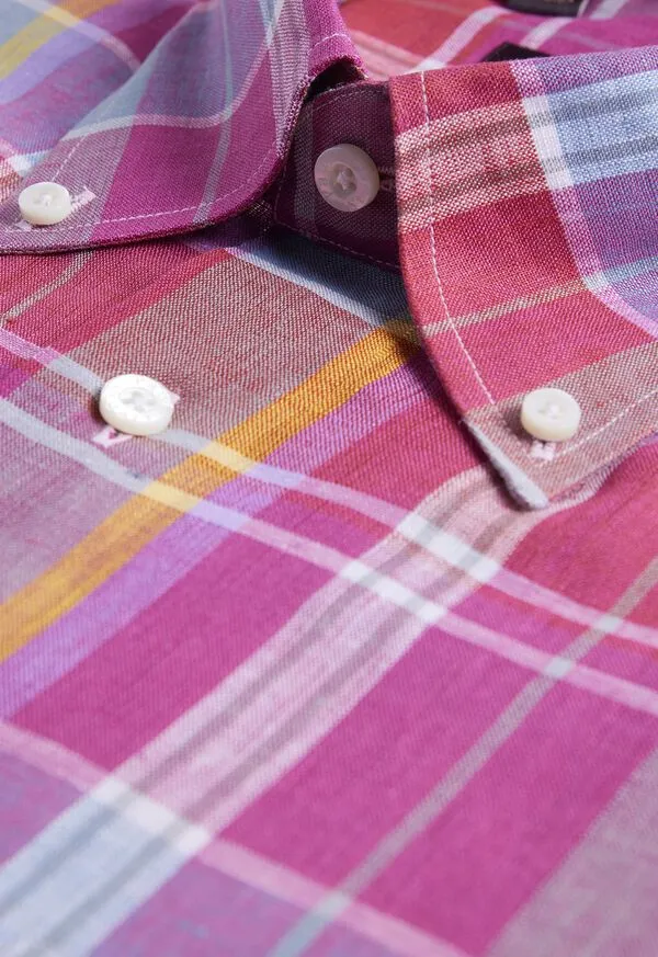 Mens Paulstuart Oversized Plaid Linen Sport Shirt Magenta Sport Shirts Mens Paulstuart Oversized Plaid Linen Sport Shirt Magenta Sport Shirts