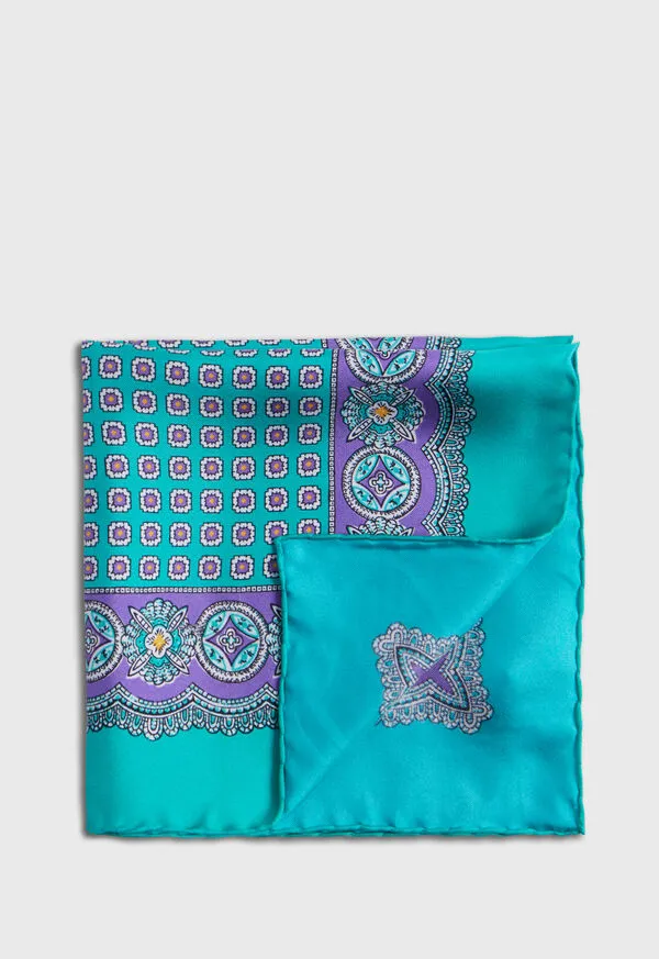 Mens Silk Twill Medallion Pocket Square Blue Pocket Squares Paulstuart