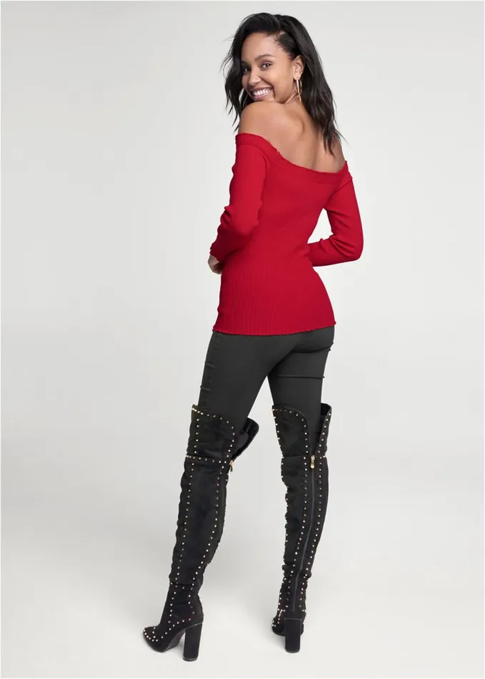 Metal Detail VFront Sweater Red Women VENUS Sexy Sweaters