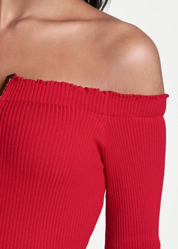 Metal Detail VFront Sweater Red Women VENUS Sexy Sweaters