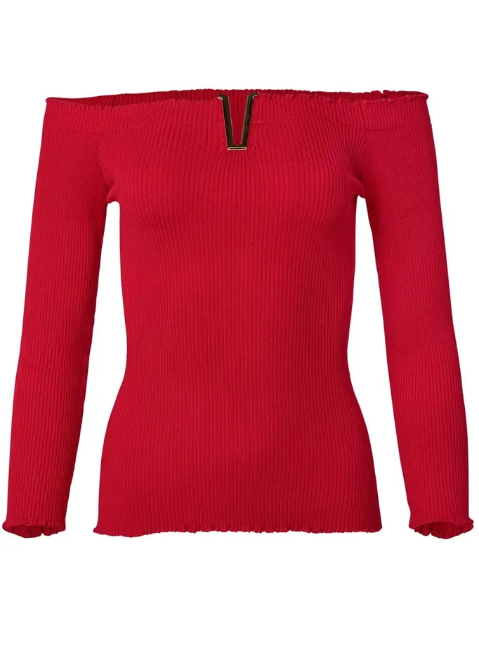 Metal Detail VFront Sweater Red Women VENUS Sexy Sweaters