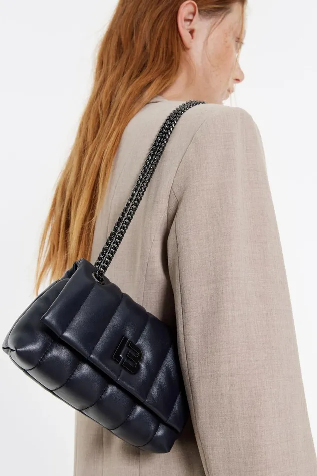 Mini Black Leather Flap Bag Black Women Bimba Y Lola Crossbody Bags Mini Black Leather Flap Bag Black Women Bimba Y Lola Crossbody Bags