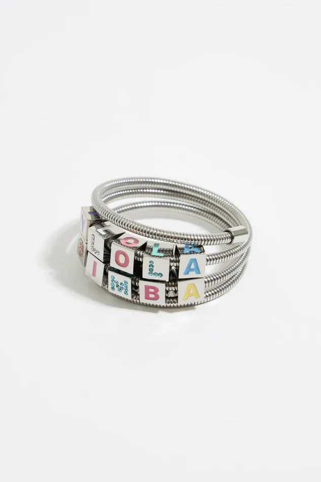 Multicolored Logo And Crystals Coil Chain Bracelet Dark Silver Women Bimba Y Lola Jewelry Multicolored Logo And Crystals Coil Chain Bracelet Dark Silver Women Bimba Y Lola Jewelry