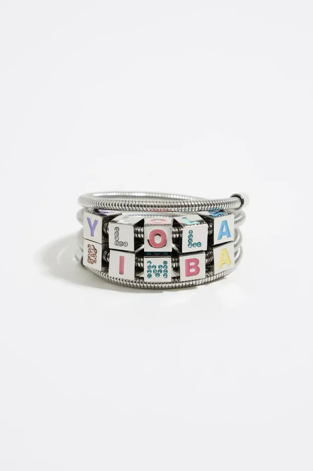 Multicolored Logo And Crystals Coil Chain Bracelet Dark Silver Women Bimba Y Lola Jewelry Multicolored Logo And Crystals Coil Chain Bracelet Dark Silver Women Bimba Y Lola Jewelry