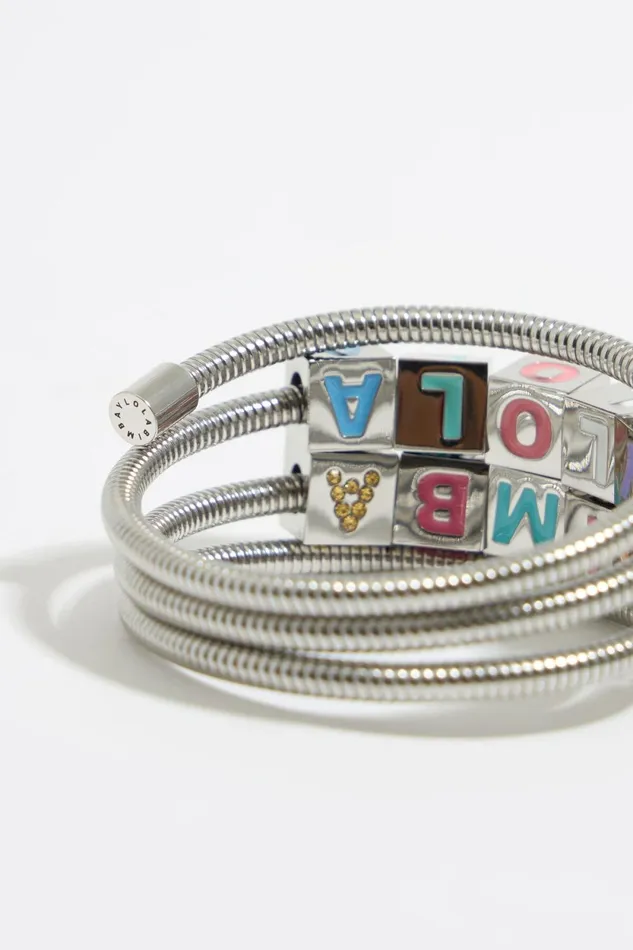 Multicolored Logo And Crystals Coil Chain Bracelet Dark Silver Women Bimba Y Lola Jewelry Multicolored Logo And Crystals Coil Chain Bracelet Dark Silver Women Bimba Y Lola Jewelry