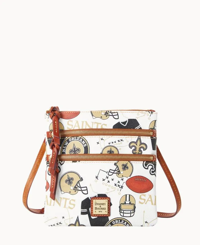 NFL Saints N S Triple Zip Crossbody Saints Woman Dooney and Bourke Crossbodies