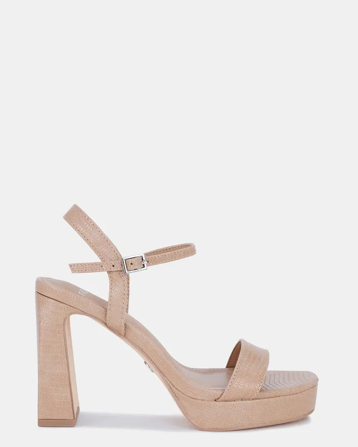 NOVO Shoes LEILANI NUDE LIZARD Block Heels Women Party