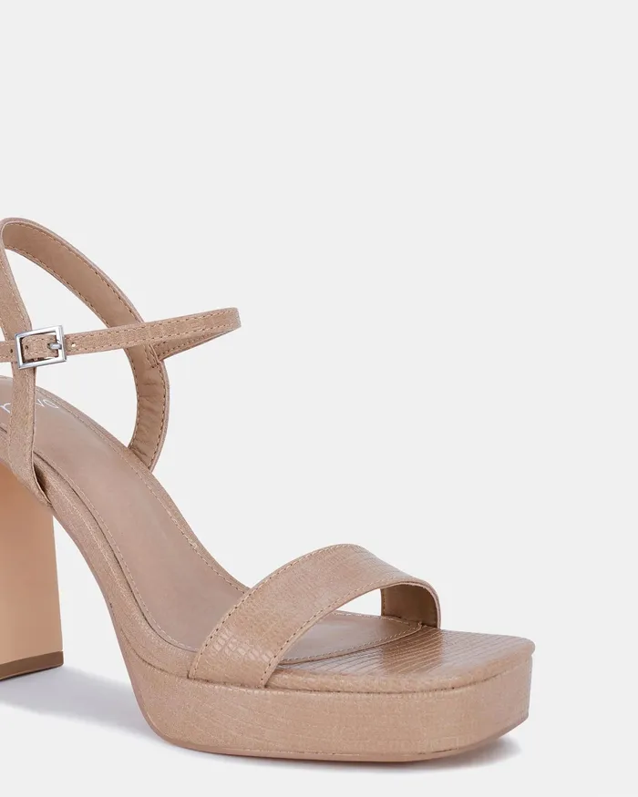 NOVO Shoes LEILANI NUDE LIZARD Block Heels Women Party