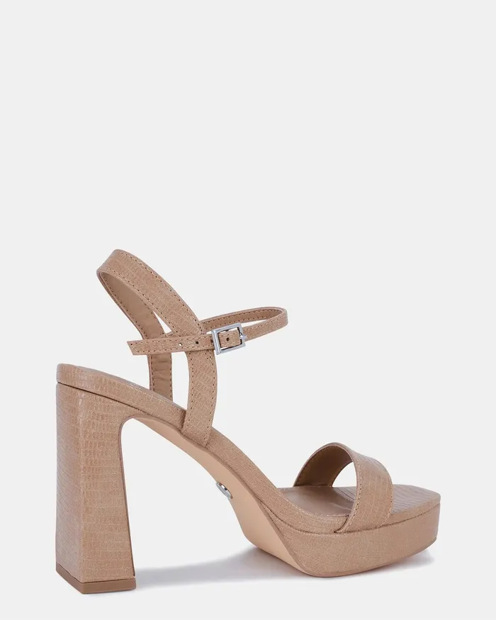NOVO Shoes LEILANI NUDE LIZARD Block Heels Women Party