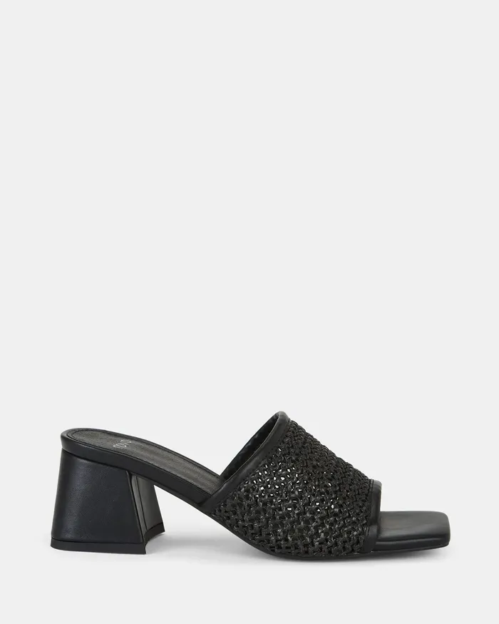 NOVO Shoes Peep Toes Women FLAMES BLACK RAFFIA Open Toe Heels
