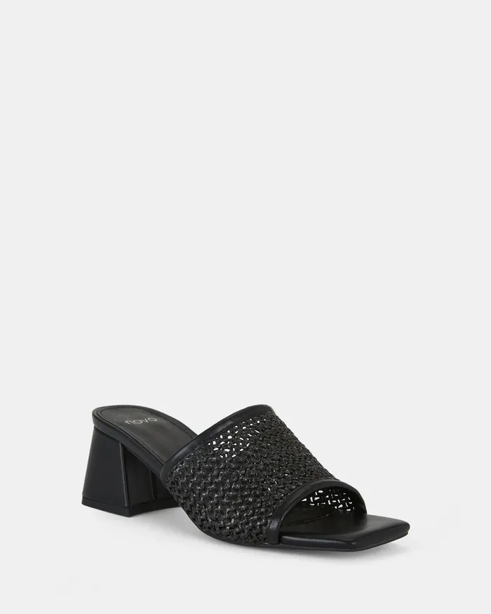 NOVO Shoes Peep Toes Women FLAMES BLACK RAFFIA Open Toe Heels