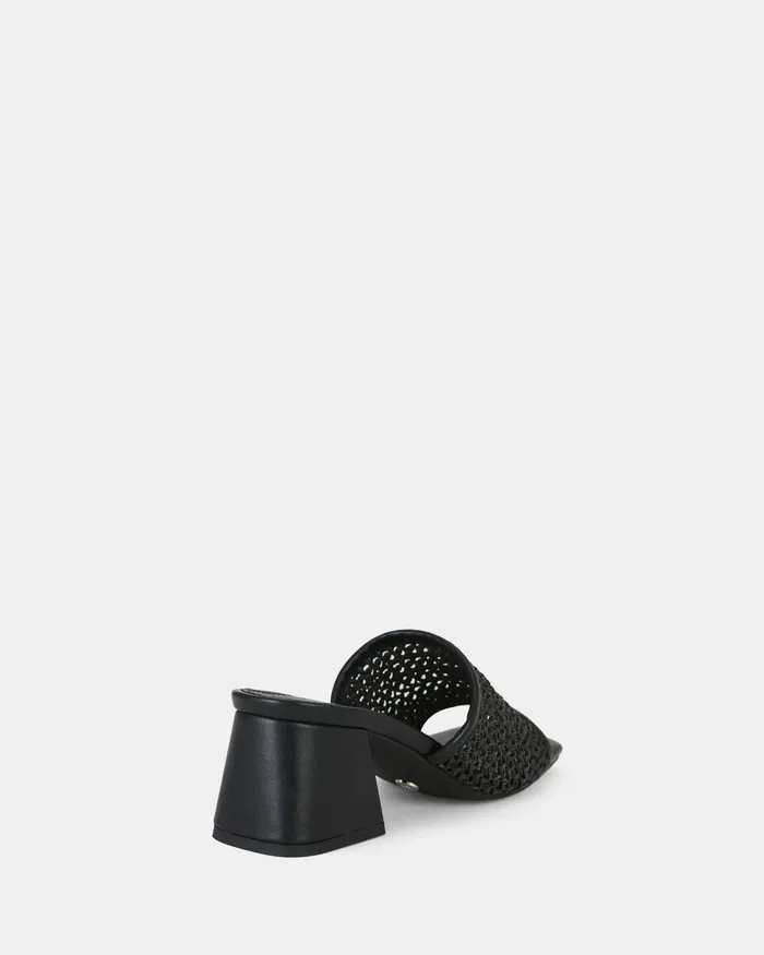 NOVO Shoes Peep Toes Women FLAMES BLACK RAFFIA Open Toe Heels
