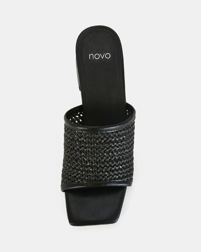 NOVO Shoes Peep Toes Women FLAMES BLACK RAFFIA Open Toe Heels