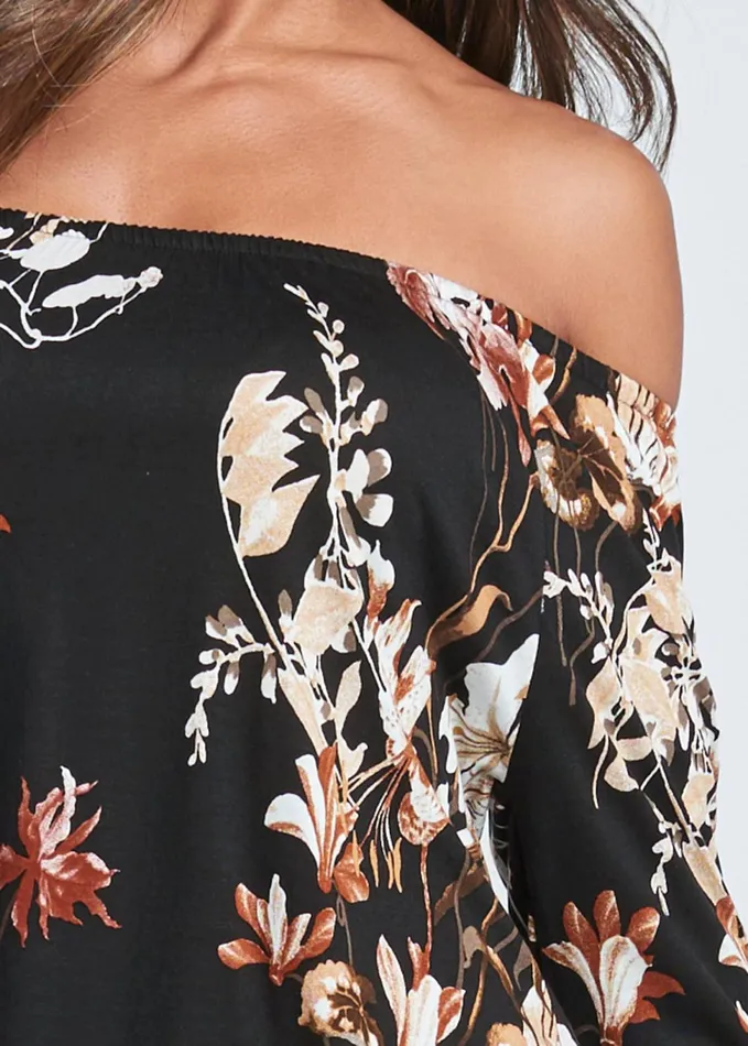 OffShoulder Floral Top Black Multi Women VENUS Long Sleeve Tops