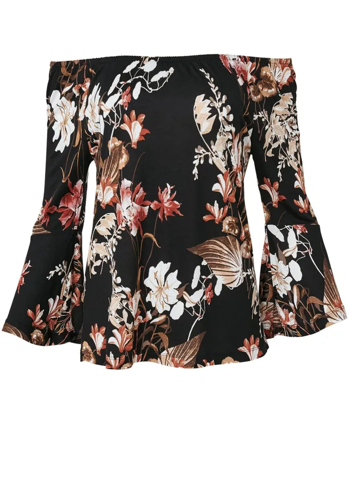 OffShoulder Floral Top Black Multi Women VENUS Long Sleeve Tops