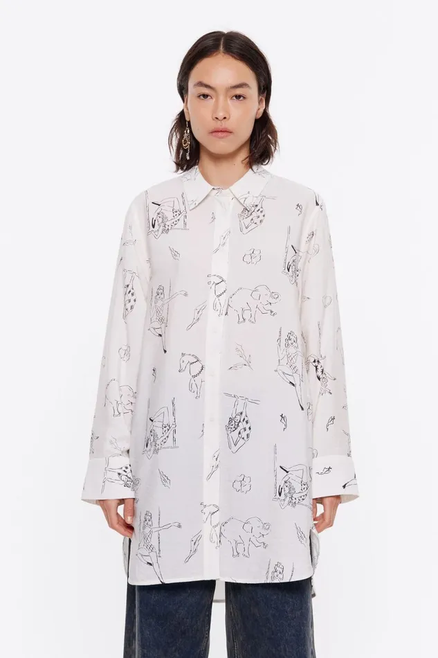 Offwhite Circus Long Straight Shirt Circus Off White Women Bimba Y Lola Shirts Offwhite Circus Long Straight Shirt Circus Off White Women Bimba Y Lola Shirts