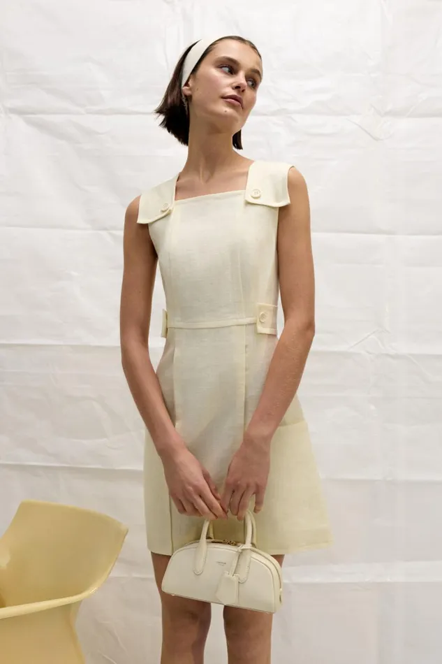 Oroton Button Front Shift Dress Lemon Zest Women Dresses Oroton Button Front Shift Dress Lemon Zest Women Dresses