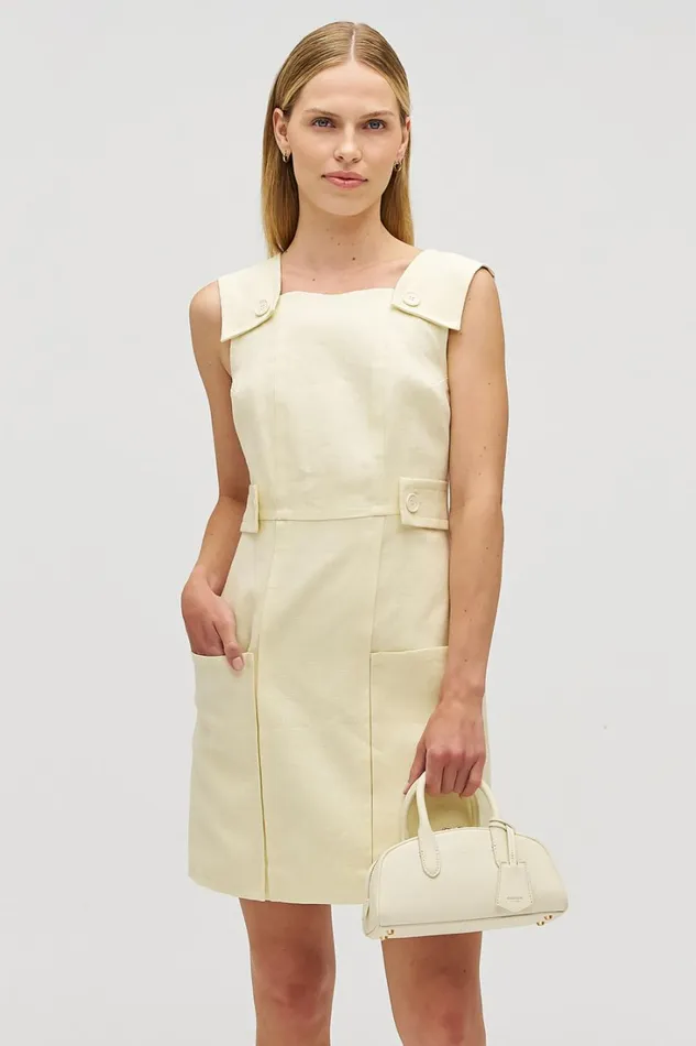 Oroton Button Front Shift Dress Lemon Zest Women Dresses Oroton Button Front Shift Dress Lemon Zest Women Dresses