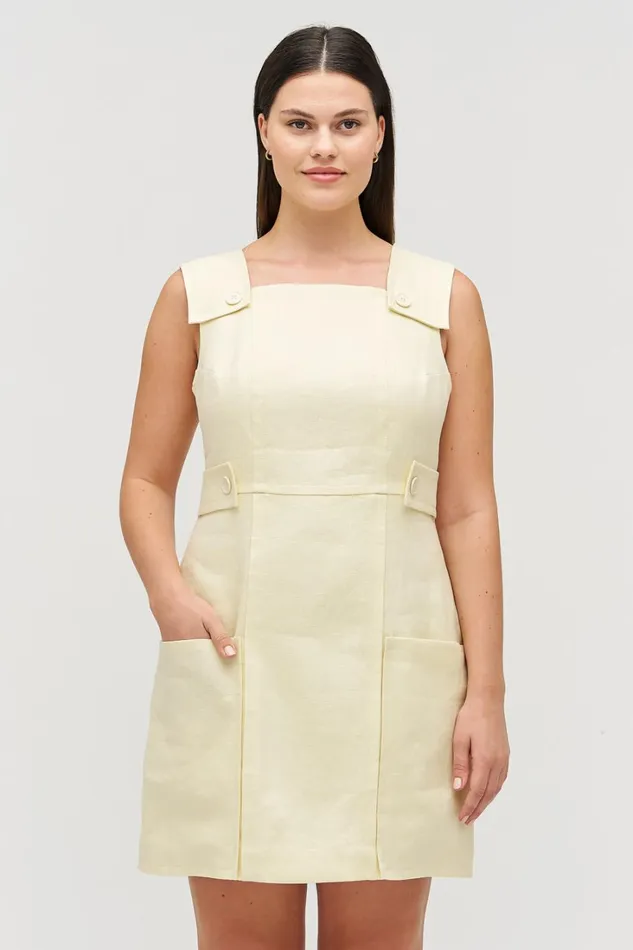 Oroton Button Front Shift Dress Lemon Zest Women Dresses Oroton Button Front Shift Dress Lemon Zest Women Dresses