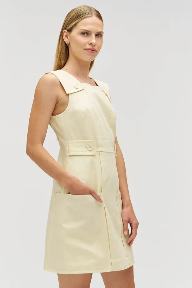 Oroton Button Front Shift Dress Lemon Zest Women Dresses Oroton Button Front Shift Dress Lemon Zest Women Dresses