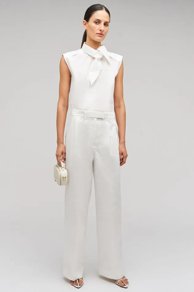 Oroton Cotton Pleat Pant Cream Women Pants Oroton Cotton Pleat Pant Cream Women Pants
