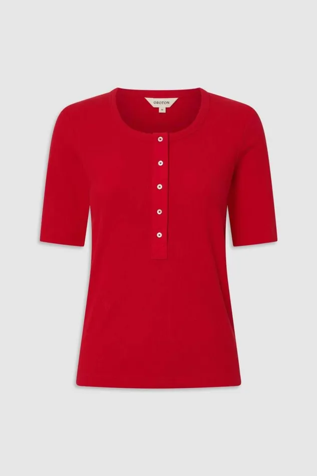 Oroton Margot Rib Henley Market Red Women Tops