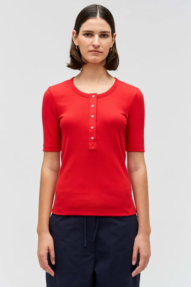 Oroton Margot Rib Henley Market Red Women Tops Oroton Margot Rib Henley Market Red Women Tops