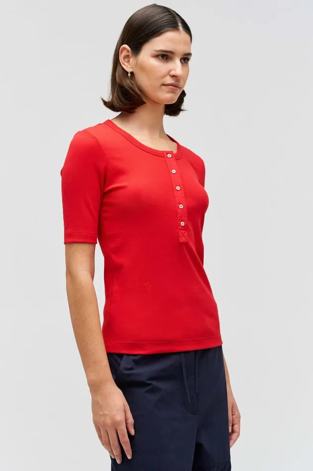 Oroton Margot Rib Henley Market Red Women Tops Oroton Margot Rib Henley Market Red Women Tops