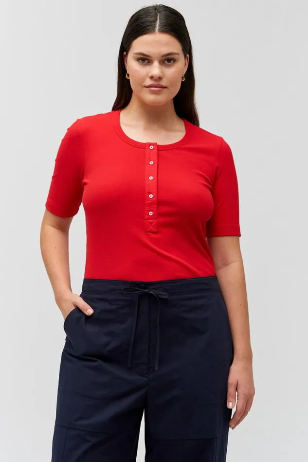 Oroton Margot Rib Henley Market Red Women Tops Oroton Margot Rib Henley Market Red Women Tops