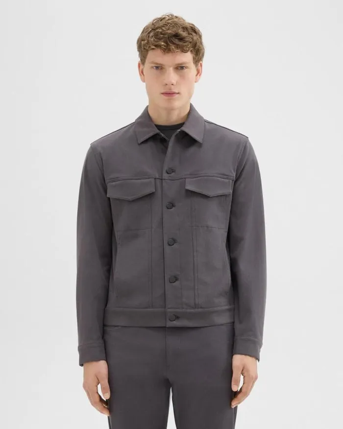 Outerwear Men Theory River Trucker Jacket In Neoteric Twill Dark Grey
